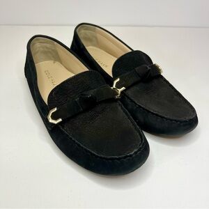 Cole Haan Women’s Evelyn Bow Drivers Size 8.5 B Black Leather Loafer Gold